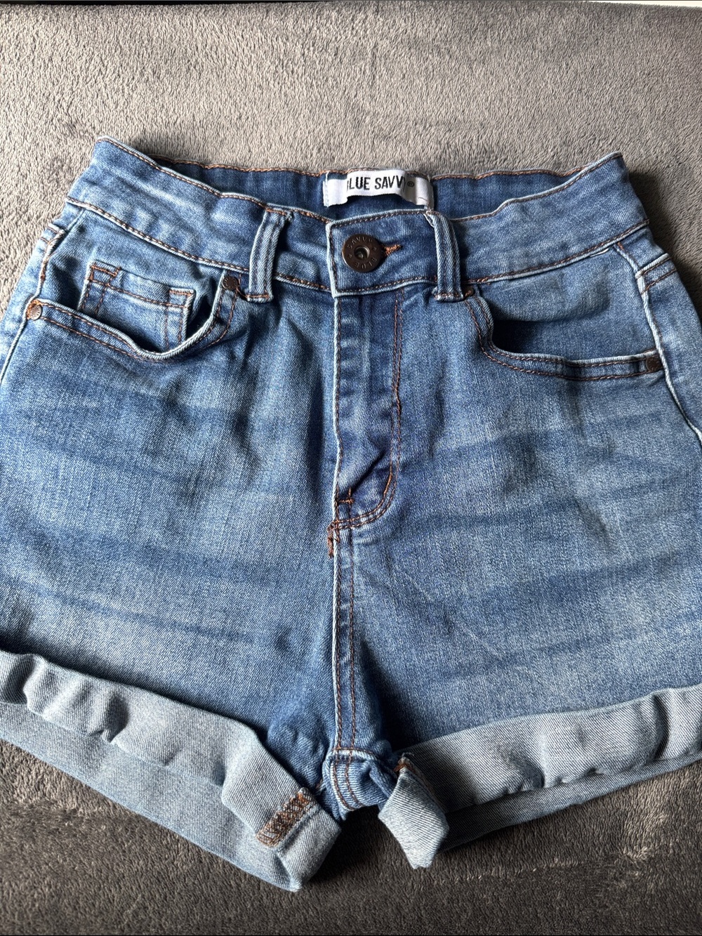 Blue Denim Roll-Cuff Jean Shorts by Blue Sail
